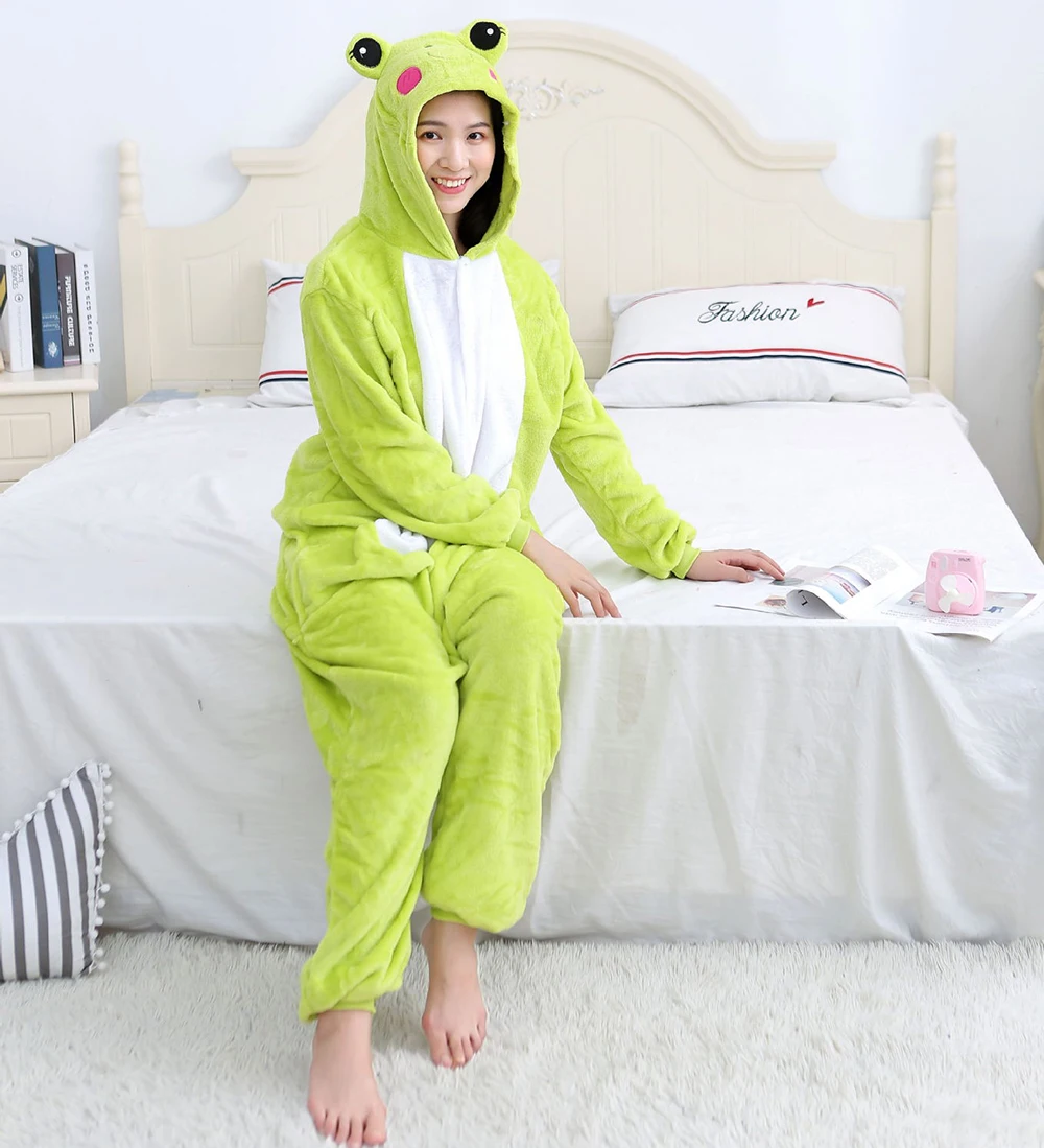 Green Frog Onesies Plush Pajamas Winter Flannel Warm Sleepwear Halloween Christmas Cosplay Costume Women Men Kids Family Costume kigurumi pajamas onesies cosplay pajamas onesies flannel pajamas onesies