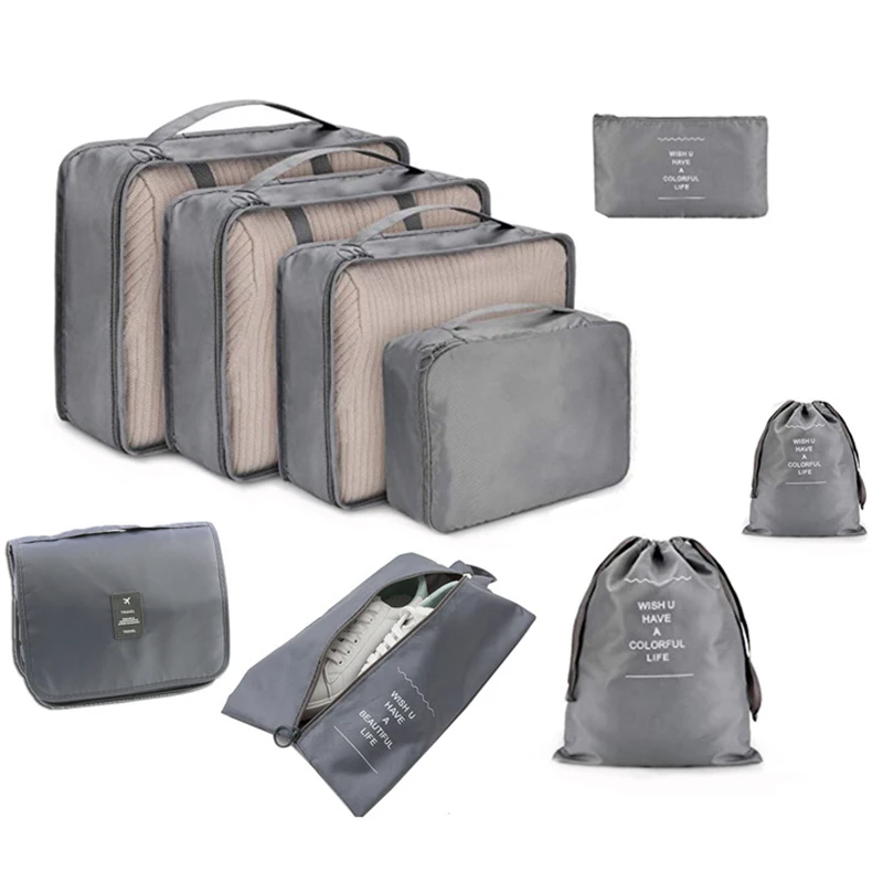 9 Pieces Set Travel Storage Bags Clothes Underwear Shoes Tidy Pouch Portable Luggage Organizer Bag Packing Cube Travel Bag