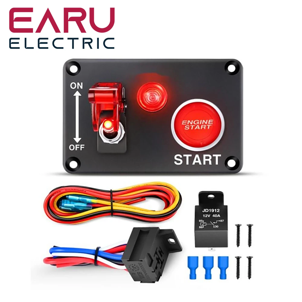 EARU 12V Racing Car Starter Start Stop Button Ignition Light Toggle Switch Panel Carbon Fiber Automotive Accessories For Boat ATV UTV