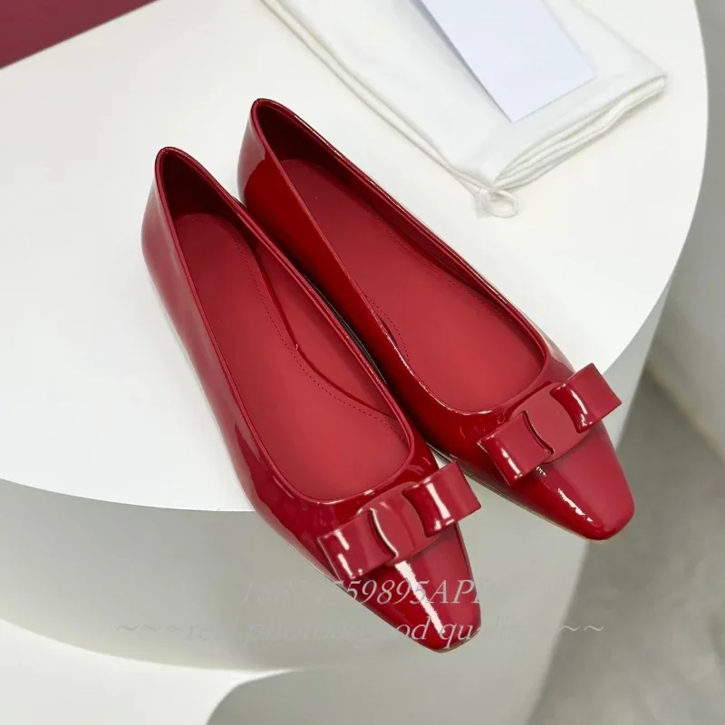 Spring and autumn, bow single shoe women's shoes, cowhide headdress, shallow mouth, comfortable wedge heels 5