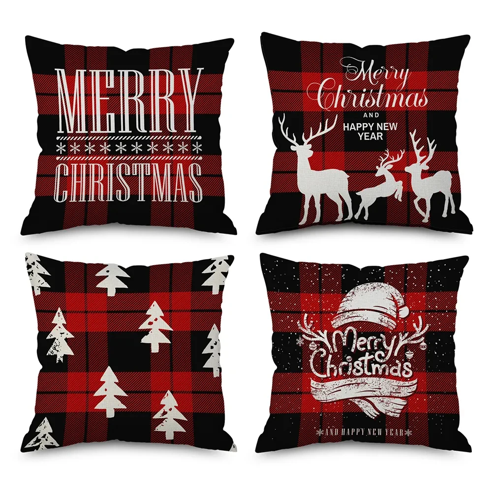 

Black and Red Cushion Cover Christmas Covers Sofa Bedroom Decor Tree Snowflake Elk Print Pillowcase New Year Home Decor F1792