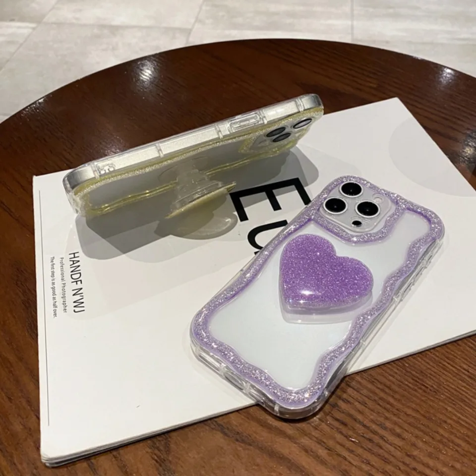 Custodia Glitterata Lovely Heart Con Diamanti Per IPhone 14/13/15/16 Pro Max