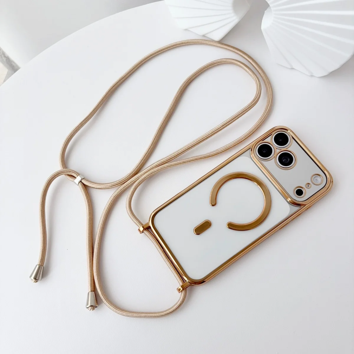 Electroplated Clear Magnetic Crossbody Strap Phone Case with Adjustable Lanyard Cover