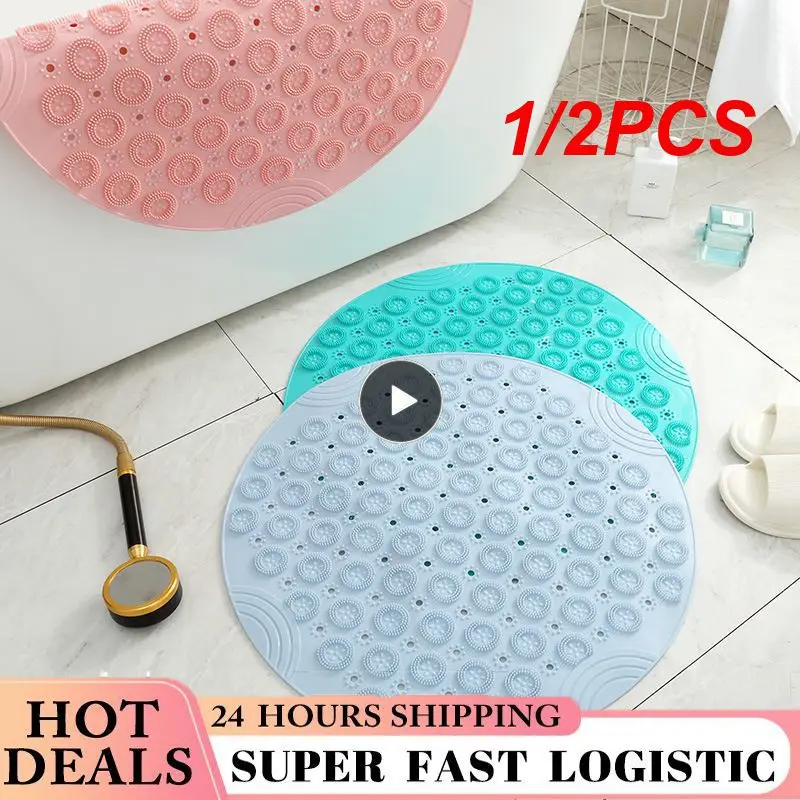 

1/2PCS Non-Slip Bathtub Mat PVC Safety Shower with Drain Hole Bathroom Mat Creative Massage Foot Mat Easy To Clean Bathroom
