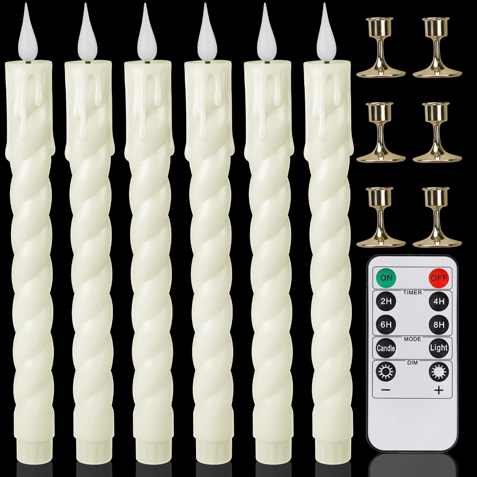 Paquet De 6/12/24 Pièces Bougies Coniques Scintillantes Sans Flamme LED Avec Casiers Ivoire à Distance Pour La Décoration De Cheminée De Mariage De Noël