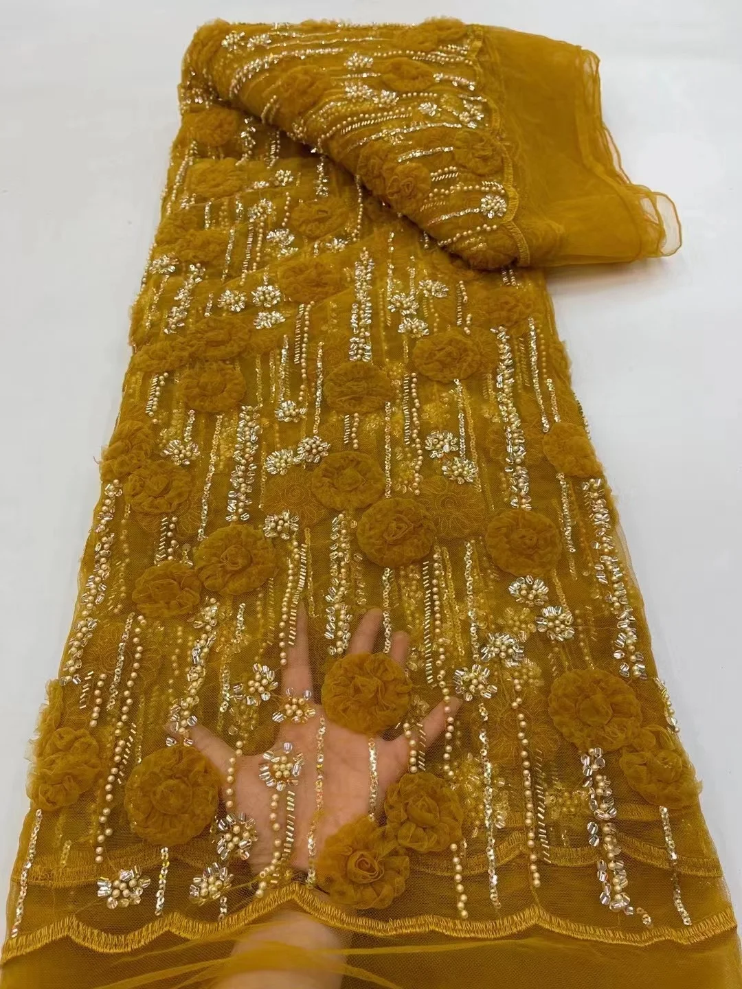 

Роскошная блестящая ткань, Золотое кружево для невесты, высококачественное Африканское кружево для свадебного платья, французская Тюлевая сетчатая ткань с блестками