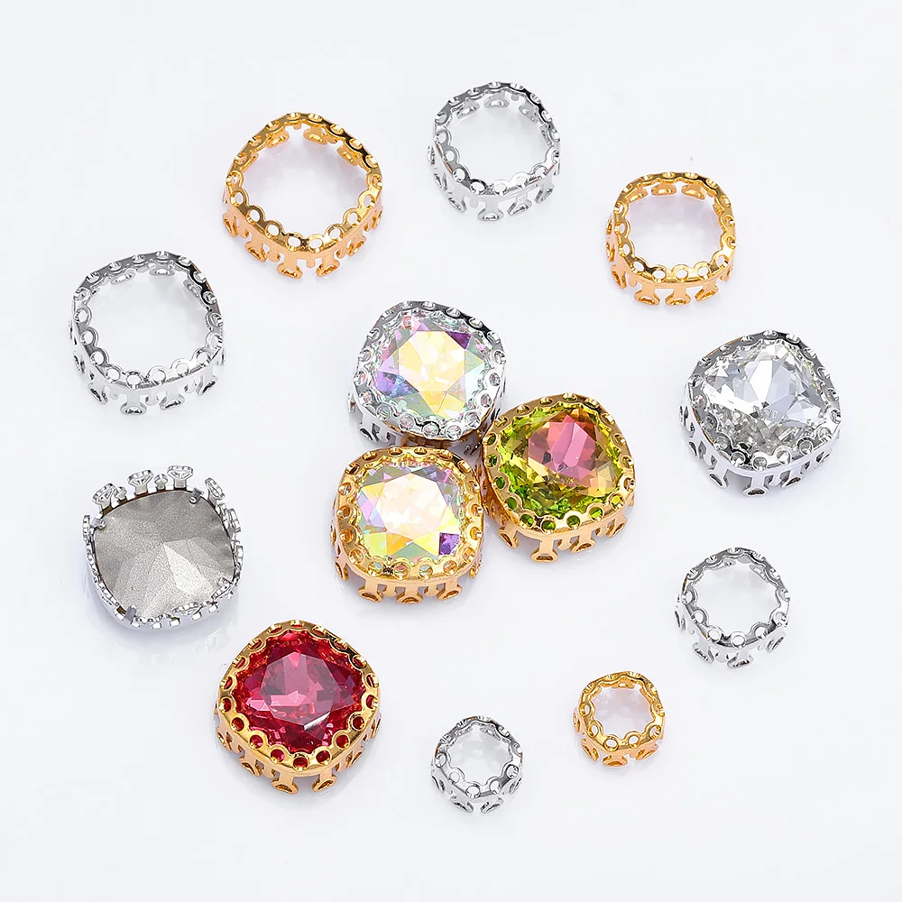 10 Stücke Nest Stil Nähen Auf Kupfer Klaue Strass Runde Tropfen Oval Navette Metallrahmen für Nähen Kleid Kleidung Zubehör Teile – Detail 3