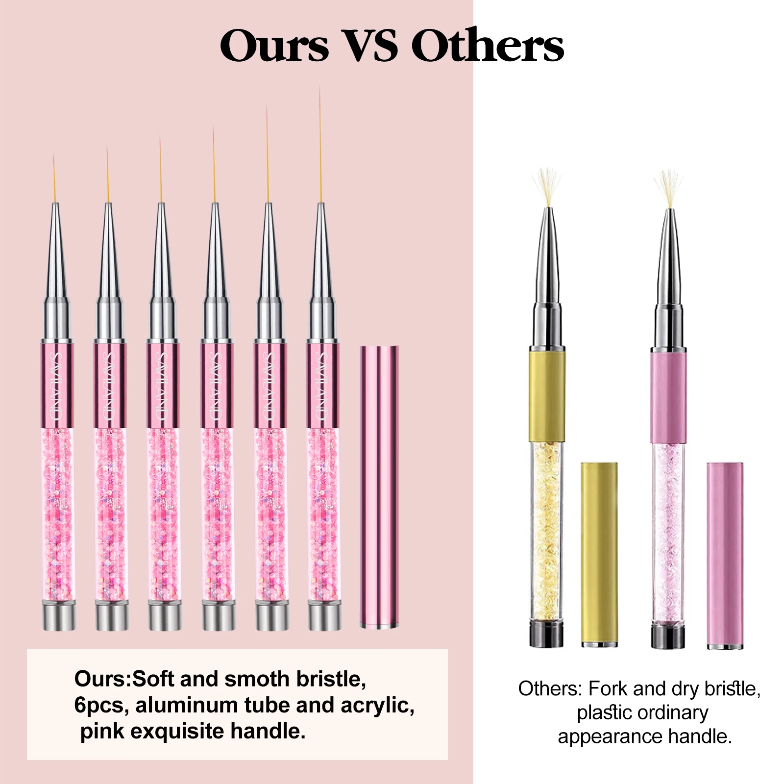 SAVILAND 6pcs Nail Art Liner Brushes Hand Painted Brush Acrylic UV Gel Colours Paints Builder Drawing Pen DIY Manicure Tools 5