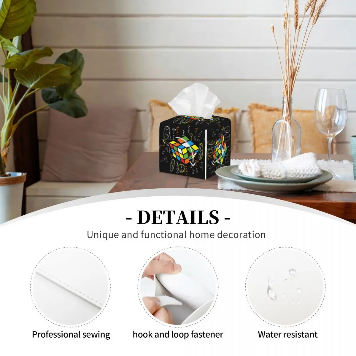Custom Cool Math Rubix Rubik Player Cube Facial Tissue Box Cover Square Rubics Math Lovers PU Leather Tissue Box Holder for 3