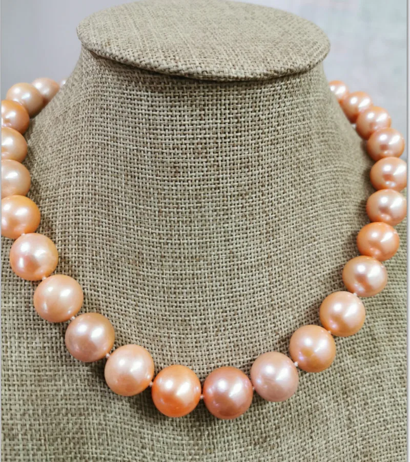 

Suberb Huge 17"13-16mm Genuine Gold Pink Round Pearl Necklace Earring for Men Women Jewelry Wedding Party 925 Sterling Silver 18