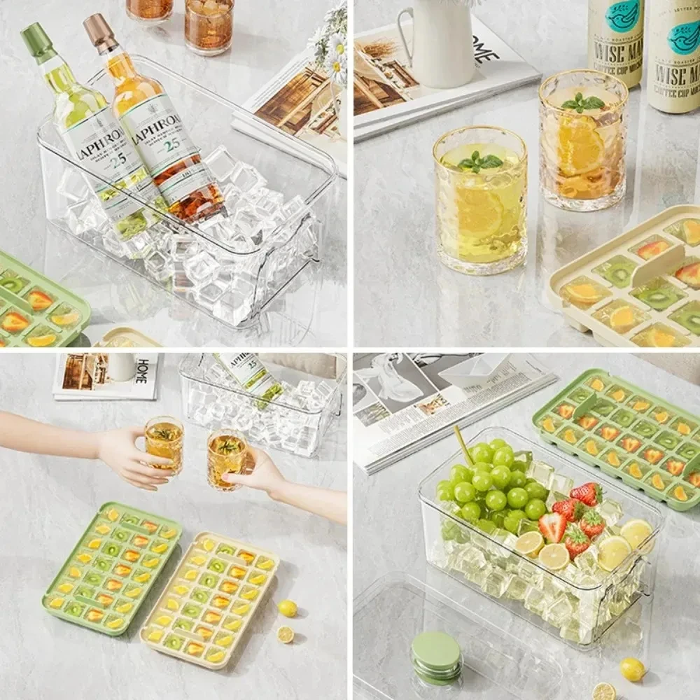 28/56 Grids Food Grade One Touch Ice Cube Maker with Lid Home Use Ice Tray Model Self Making Ice Block Tool Kitchen Essential