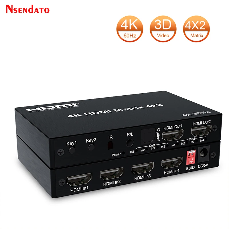 HDMI 트루 매트릭스 4x2 4 in 2 출력, 4K 60Hz 스위치, HDMI 매트릭스 스위치 분배기 변환기, PC PS4 ...
