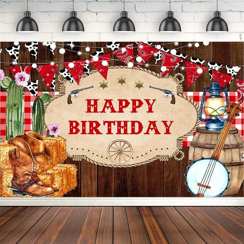 Fondale Fotografico Rodeo Rustico Wild West Kids Boy Cowboy Decorazioni Per Feste Di Compleanno Sfondo Banner Poster Photo Booth