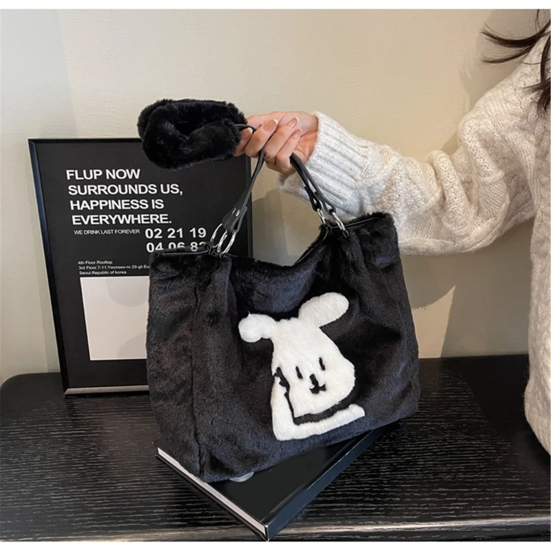 

Handbag Plush Bag Large Capacity Shopping Bag Versatile Shoulder Bag for Girl Women Fashion Trendy Bag School Book Bags