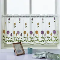 100*50cm Short Curtain 1 Sheet  Polyester Window Sheer Perforated Flower Embroidered Window Voile Curtain For Bay Window Kitchen 1
