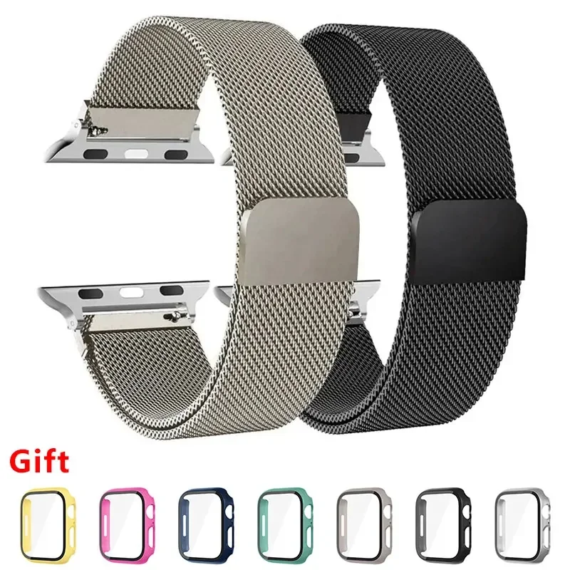 애플 워치 밴드용 케이스 및 스트랩, 밀라노 루프 팔찌, iWatch 시리즈 9, 3, 4, 6, 5, SE, 7, 8, 44mm, 40mm, 45mm, 41mm, 38mm, 42mm, 44mm