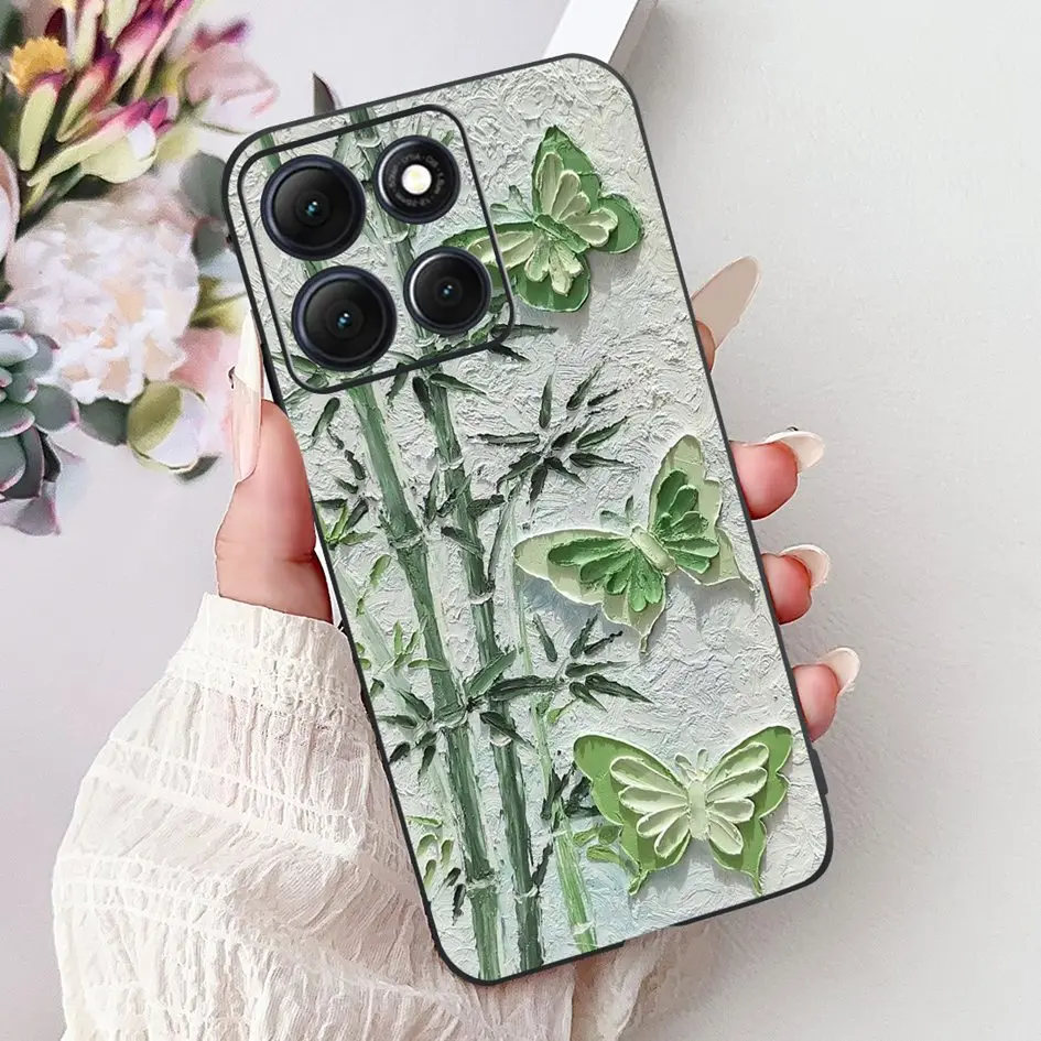 Floral Bamboo Cat Cartoon Soft Silicone Back Cover