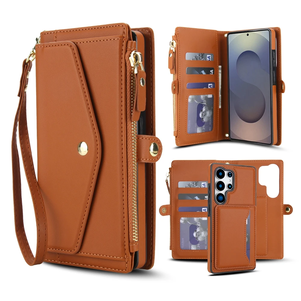 Premium 2-in-1 Lanyard Zipper Leather Wallet Phone Case and Purse Cover