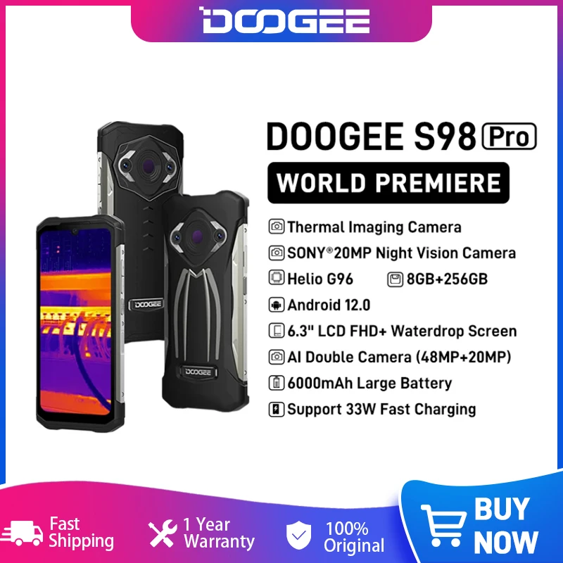DOOGEE S98 Pro Rugged Phone Thermal Imaging Camera InfiRay® Smartphone G96 6.3" 8GB+256GB 6000mAh Cell Phone - Апрельский топ товаров с Али