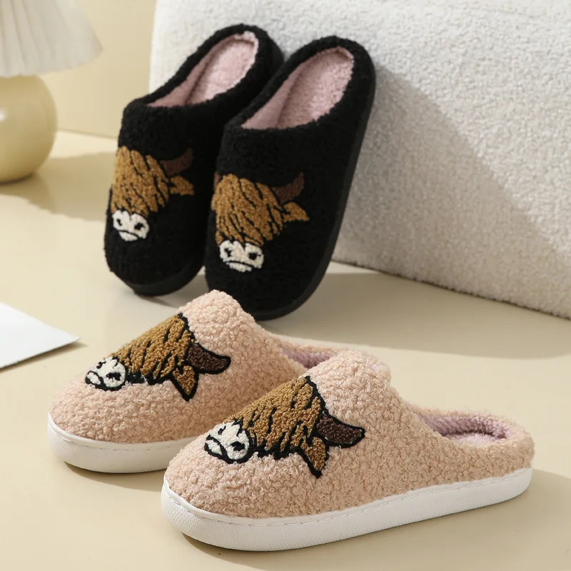 New Cute Cartoon Cow and Horse Winter Cotton Slippers for Men and Women Couples Thick Bottom Warm Cotton Slippers 4