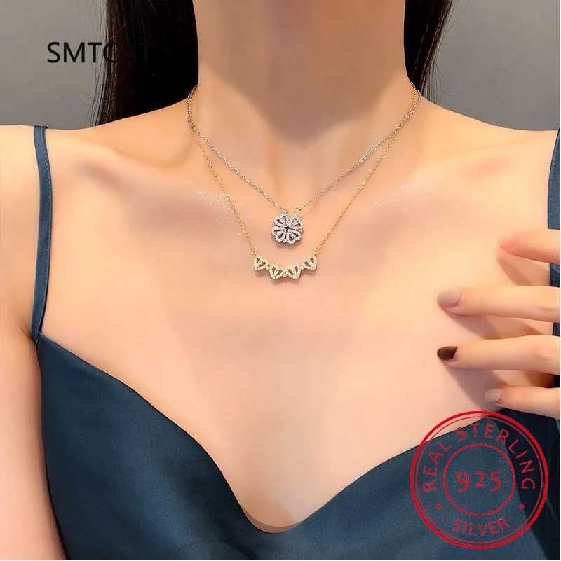 Necklace 925 Sterling Silver Clover Four Leaf Heart Shape Pendant For Women pendant necklace silver necklace silver pendant