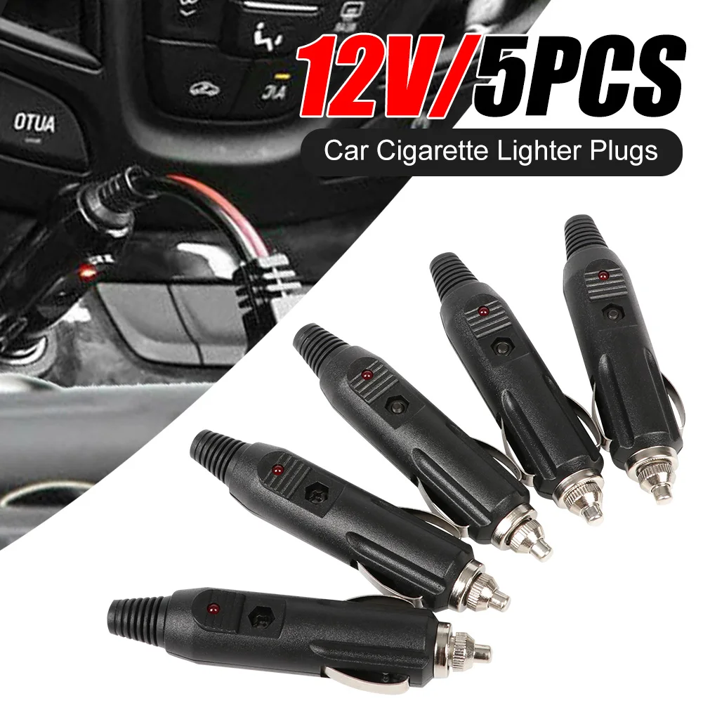 5Pcs 12V High Power Male Car Cigarette Lighter Socket Plug Connector