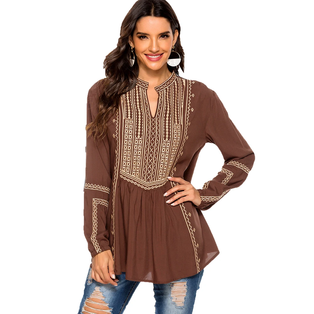 Le Luz-blusa 100% algodón con bordado Floral para mujer, camisa Bohemia mexicana de manga larga, estilo étnico 3xl, para primavera, 2022 AliExpress Ropa de mujer