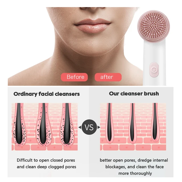 Electric Facial Cleanser Battery Powered Waterproof Vibrating Face Cleaning Brush 2 Speed Face Deep Washing Massaging Device 5