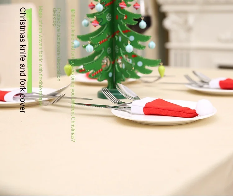 Description Picture 4 of item50Pcs Christmas Hats For Tableware Decorations Xmas Hat Family Party Small Christmas Hat Fork Knife Holder Bag New Year Gifts