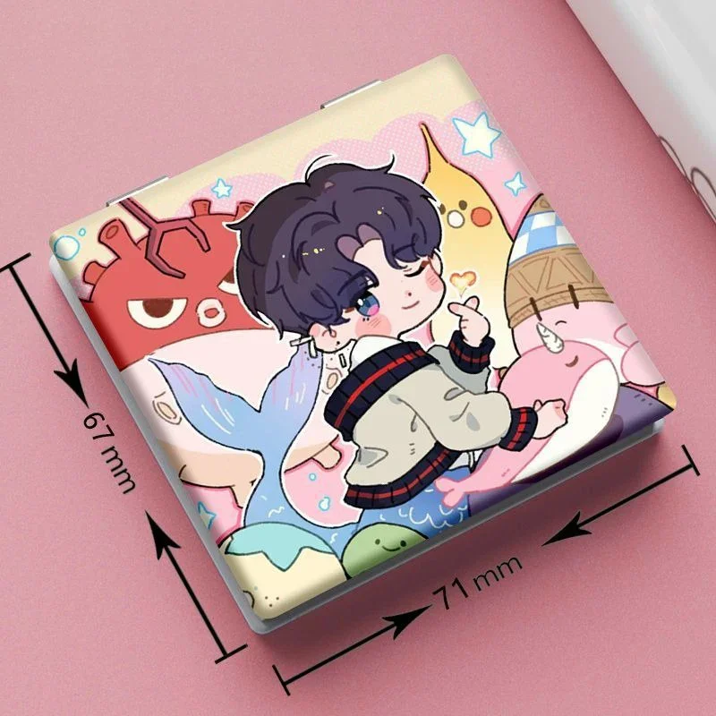 7x6cm, Love and deepspace, Folding Double-sided Makeup Mirror, Portable Travel, Pocket, Anime Cute Girls Kids, Magnifying,Square