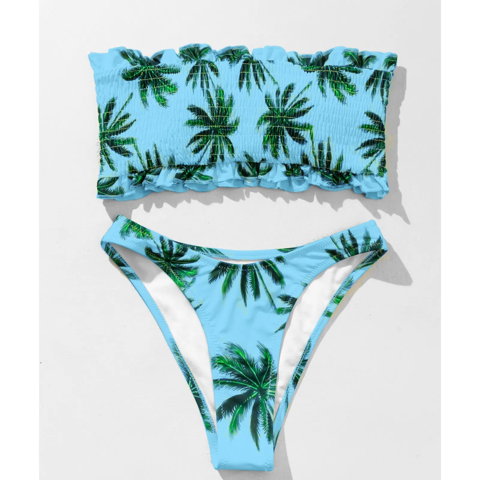 

Swimsuit Waist Quality Bikini Set Low Up Lace Tree Printed Pleated Cocoa Swimwears Tankinis Set Fashion Swimwears