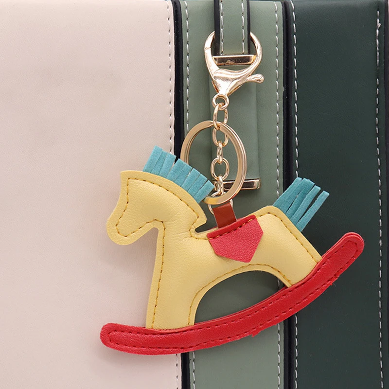 Trendy PU Leather Rocking Horse Keychain Cartoon Pony Animal Pendant Key Ring Charm Women Bag Decoration Accessories - Image 4