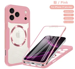 Universal 360° Protection MagSafe Case with Double-Sided Soft Silicone and Clear Magnetic Back Cover for 13 Pro Max (Pink)