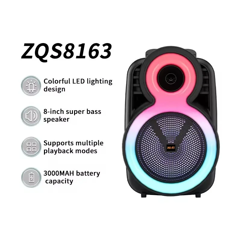 

Super Bass Subwoofer Outdoor Portable Karaoke System High Power 8-inch Dual Speakers Outdoor Bluetooth Speaker HIFI Home Theater