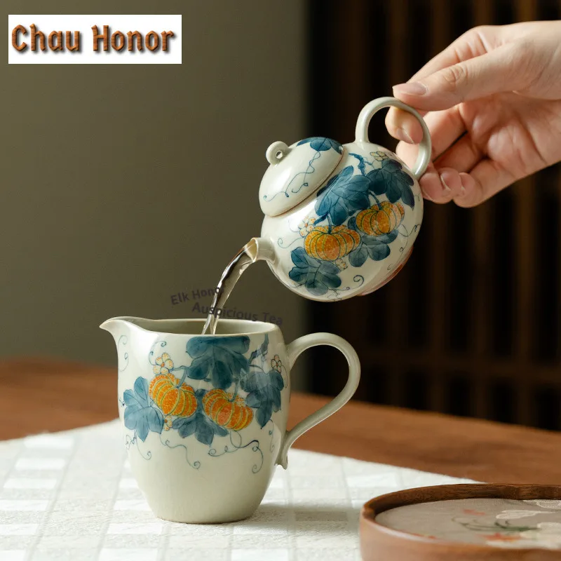 Hand-painted Pumpkin Travel Tea Set Kit Luxury 1 Pot 1 Cups Tea Maker Organizer Portable Picnic Stock Bags Teaware Supplies Gift