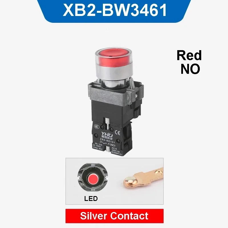 thumbnail image 1 of XB2-BW Interruptor pulsador de metal momentáneo/de reinicio automático de 22 mm con luz LED NO/NC 24 V 220 V 380 V Verde Rojo Amarillo Azul Blanco, 1 of 5