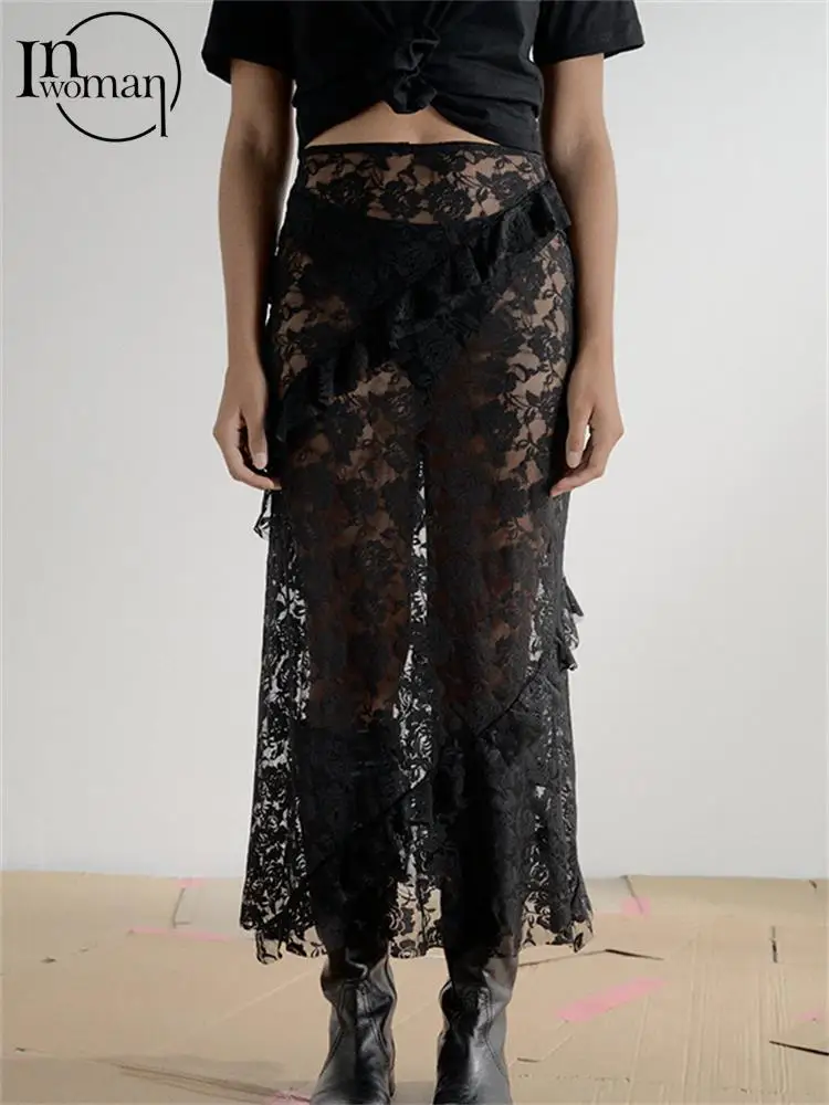 Inwoman-Summer-Black-Mesh-See-Through-Long-Skirt-Party-Evening-For ...