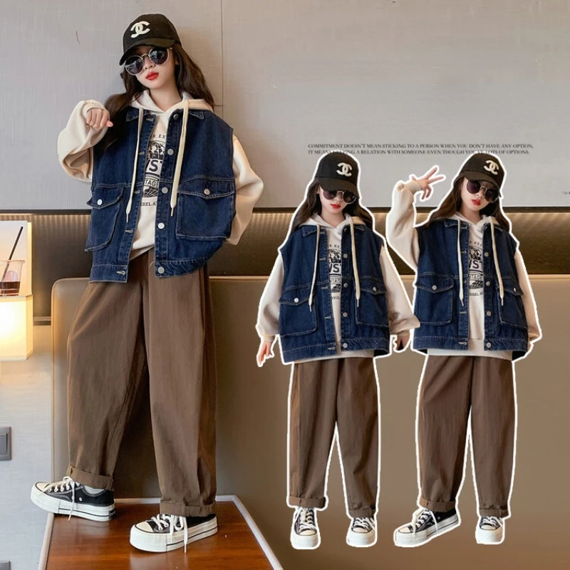 

Clothing Set Girls Clothes Jacket Vest Kids Hooded Hoodies Pants Kids Tracksuit for Girls Three Pieces Sets Sport Suit 23 Spring