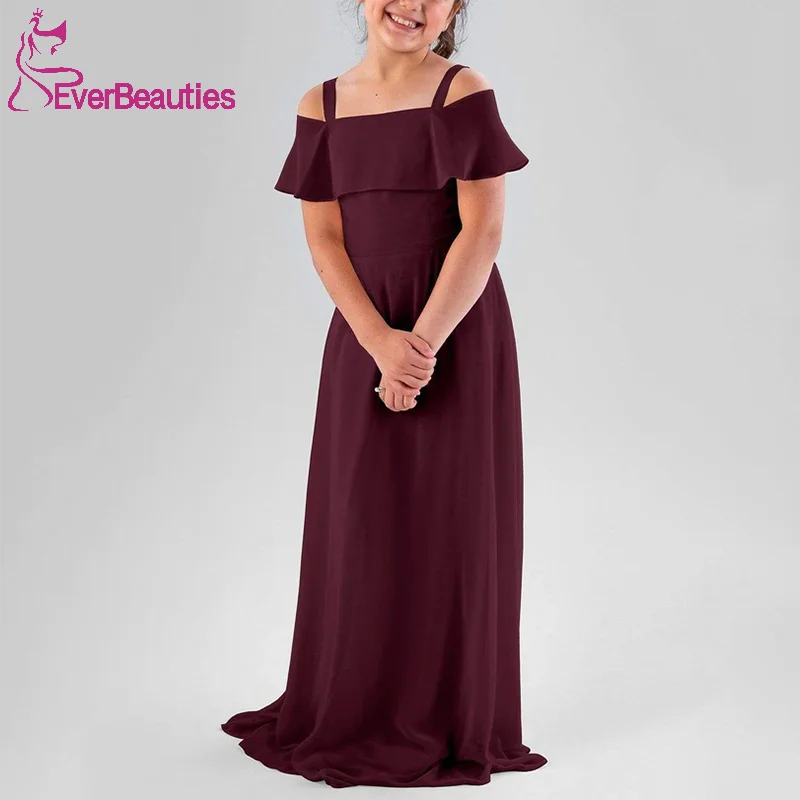 

Junior Bridesmaid Dresses Chiffon Party Frocks for Girls Child Graduation Gown Off Shoulder Vestido Madrinha De Casamento Longo