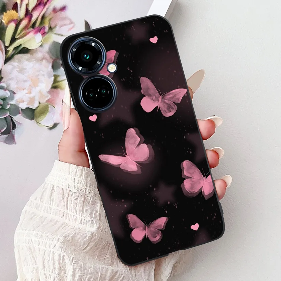 Elegant Butterfly Cat Black Silicone Soft Phone Case