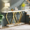 70.9 Inch Extra Long Sofa Table White and Gold Console Table with Faux Marble Tabletop,Modern Long Entryway Table Gold Frame 4