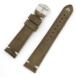 Elegant Vintage Genuine Leather Watch Strap - Handmade with Intricate Stitching in Brown, Coffee, Black, Gray, and Blue - 22mm (Green)