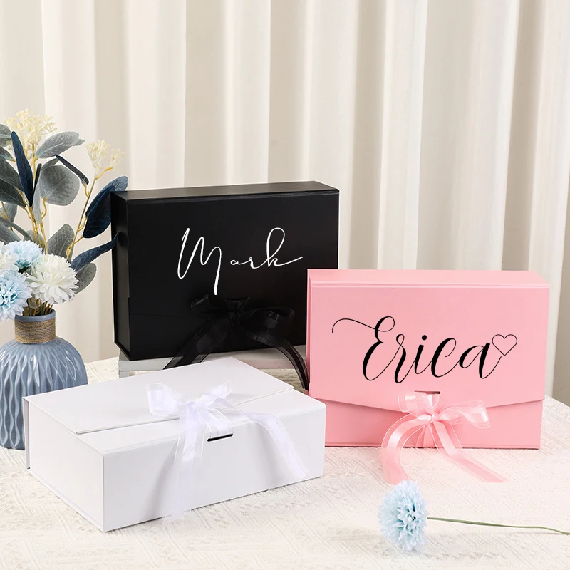 Custom Vinyl Name Text Gifts Paper Box For Wedding Birdal Shower Gifts Box Bow Tie Gold Text Birthday Party Pakcage Box Gifts 1 S73aa186ec4f54e9c980b359812c3eadeJ