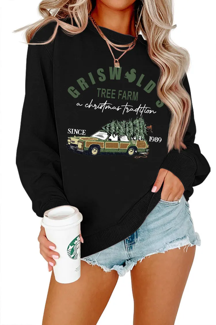 Spot New Winter Simple Pullover Women's Christmas Long Sleeve Sweater Loose Round Neck Hooded Clothes