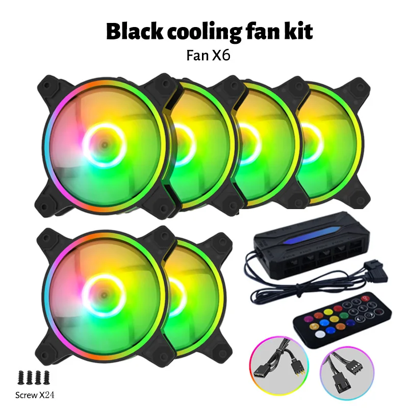 (Heat dissipation fan kit) 6 fans + 1 hub. The two-in-one hub has 10 ...