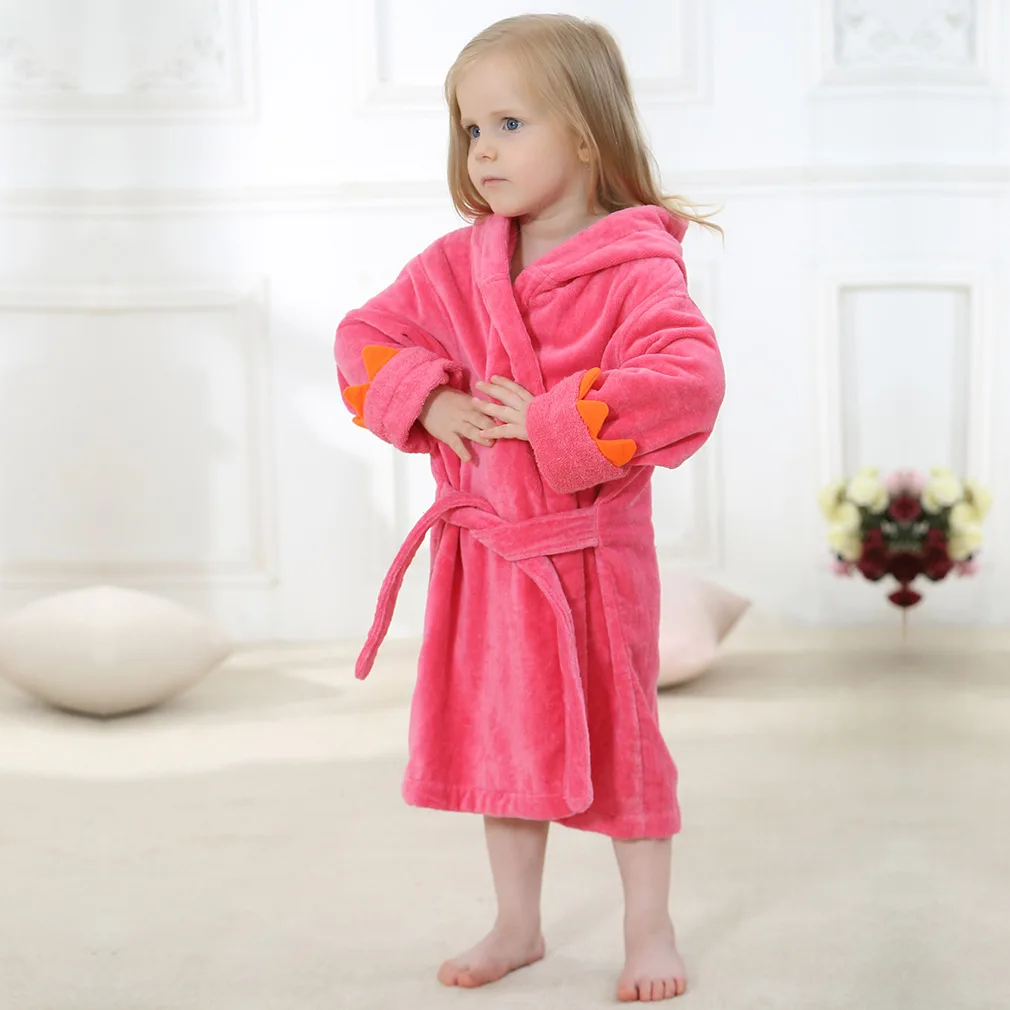 Children Bathrobe Hooded Dragon Paw Design Thick Cotton Baby Girls 1-6 Years Shower