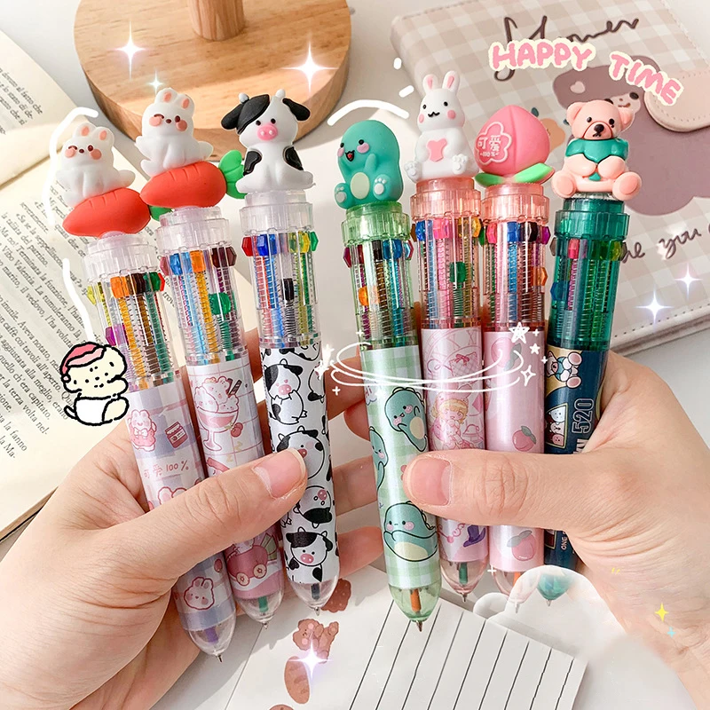 

1Pc Random Style Creative Cartoon Animal Cow Peach Ten Colours Ball Point Pen Multi-colour Hand Account Office Pen