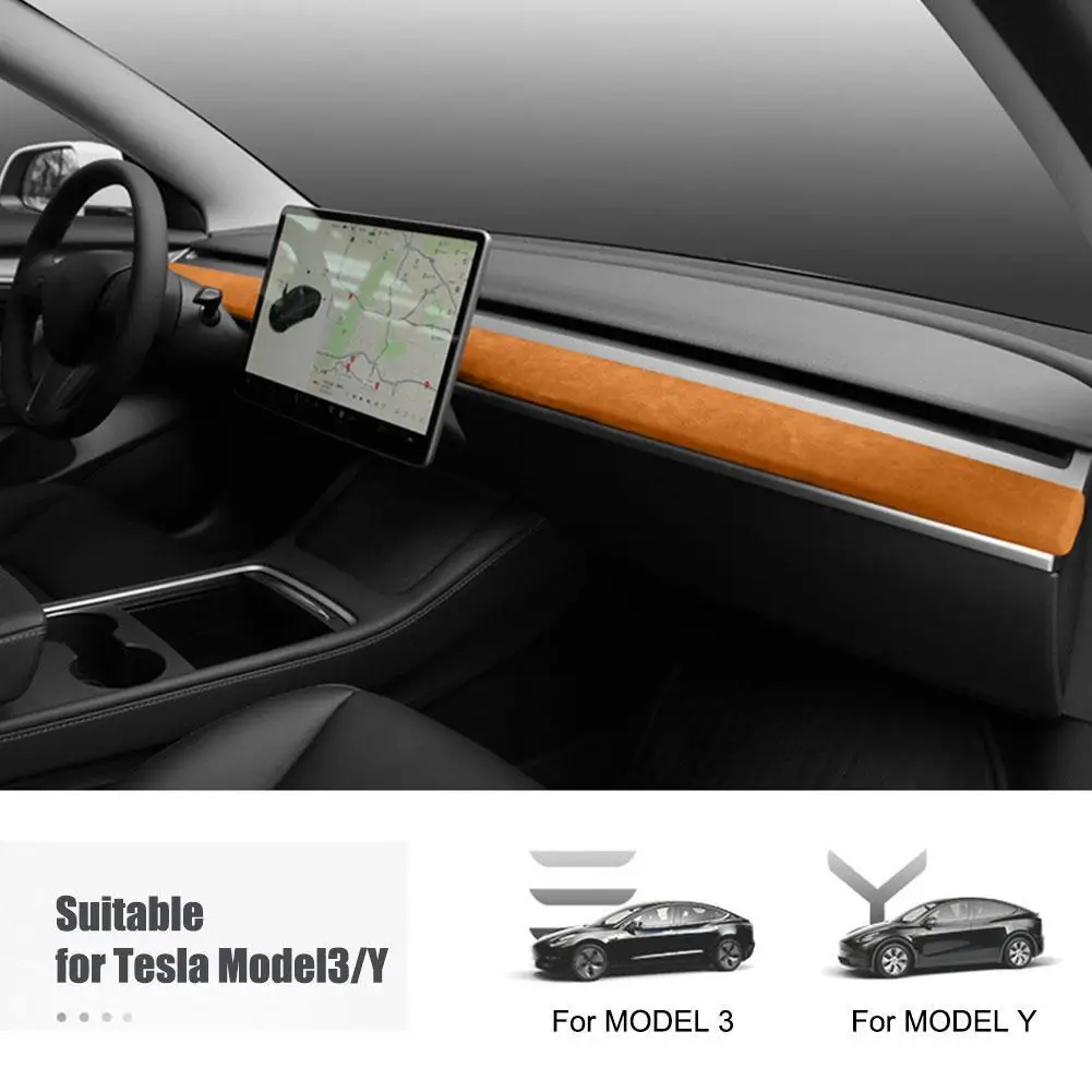 

For Tesla Model 3 Model Y 2023-2019 Tumbled Leather Car Dashboard Cover Decorative Wrap Cap Protector Pad Innner Accessories