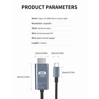 4K 60Hz HD Video Conversion Cable Typec To Hdmi Same Screen Cable TV Computer 2 Meters Braided Screen Projection Cable 2