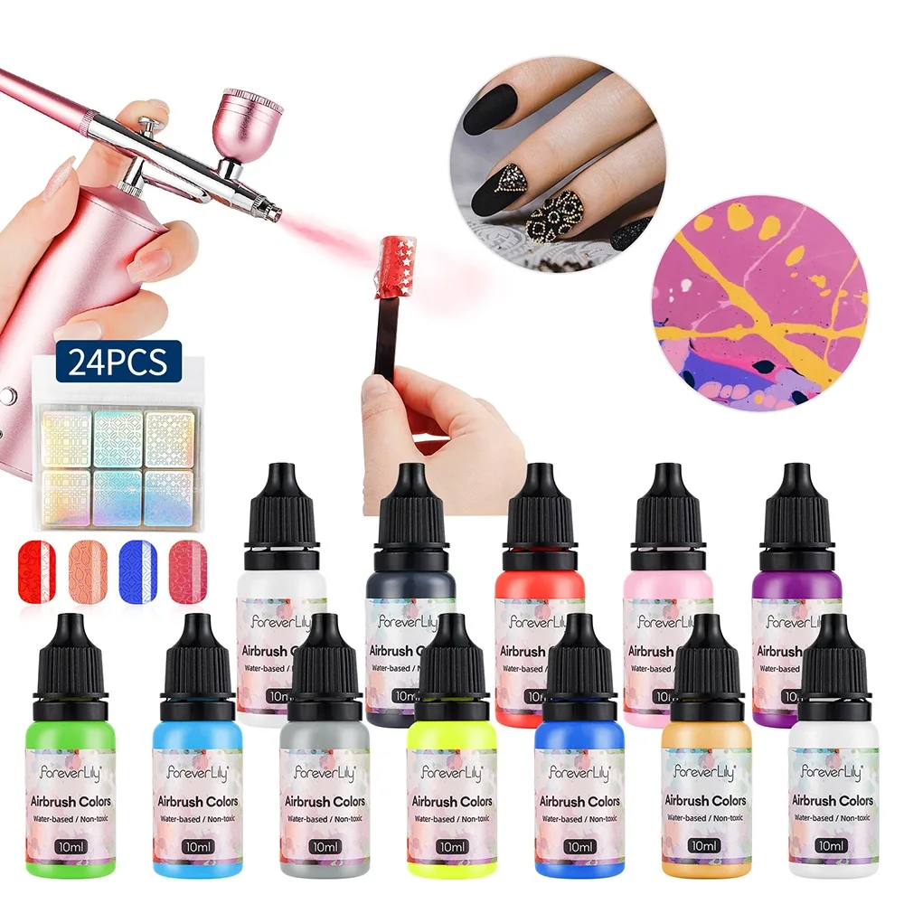 24 Colors Airbrush Nail Ink 10ML Nail Polish Paint Use For Airbrush Spray Gun Nail Art Color Paint Hollow Pattern Manicure Tool 5